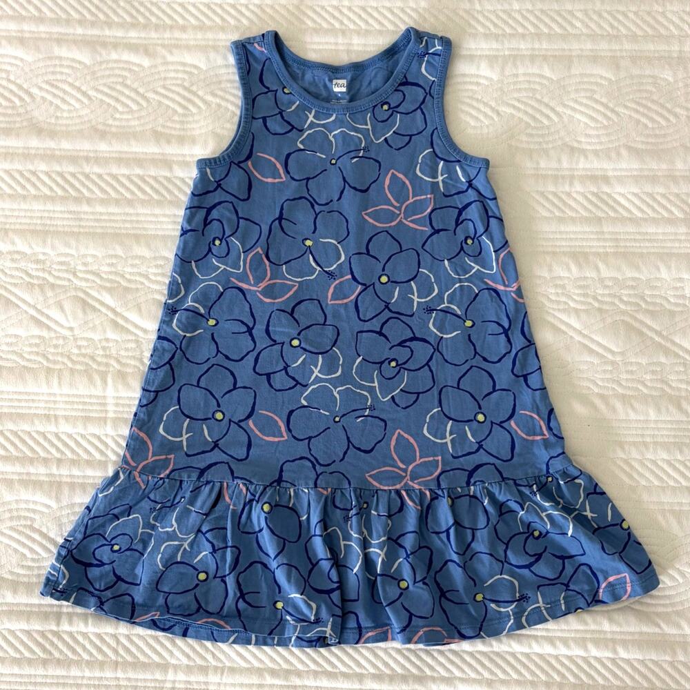 Tea Collection Girls Blue Floral Ruffle Dress Size 6